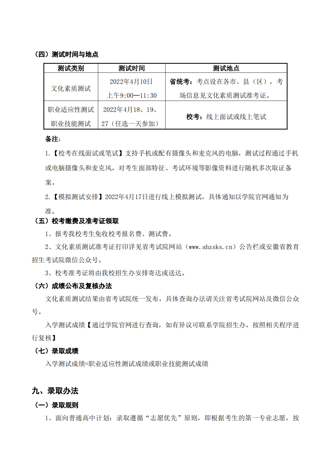 安徽扬子职业技术学院 2022年分类考试招生章程